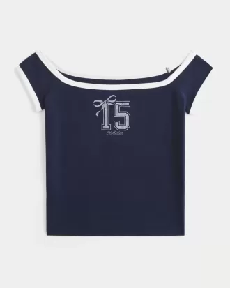 Off-the-Soulder logotyp grafisk t-shirt