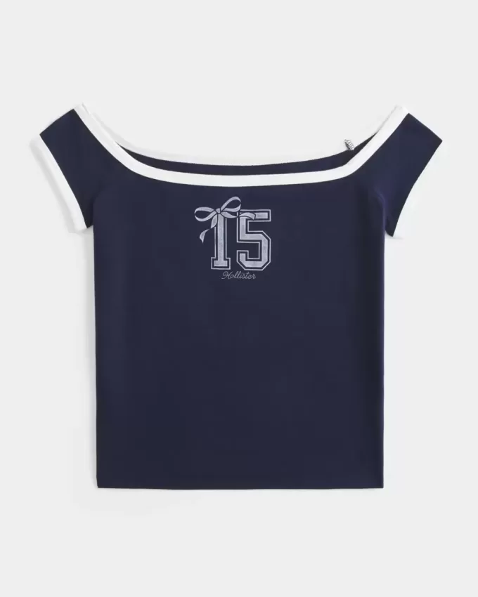 Off-the-Soulder logotyp grafisk t-shirt Off-the-Soulder logotyp grafisk t-shirt