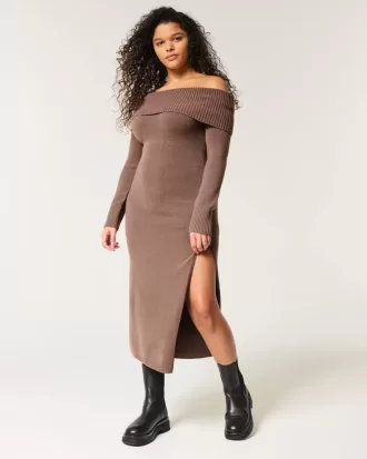 Off-the-Soulder Midi Sweater Klänning