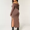 Off-the-Soulder Midi Sweater Klänning