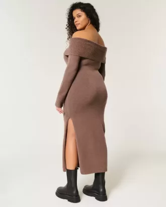 Off-the-Soulder Midi Sweater Klänning