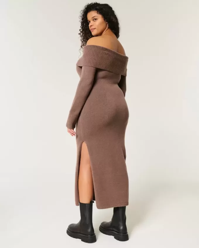 Off-the-Soulder Midi Sweater Klänning