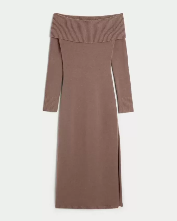 Off-the-Soulder Midi Sweater Klänning