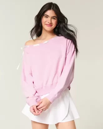 Off-the-Soulder Tie Sweatshirt