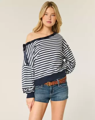 Off-the-Soulder Tie Sweatshirt