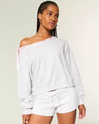 Off-the-Soulder Tie Sweatshirt