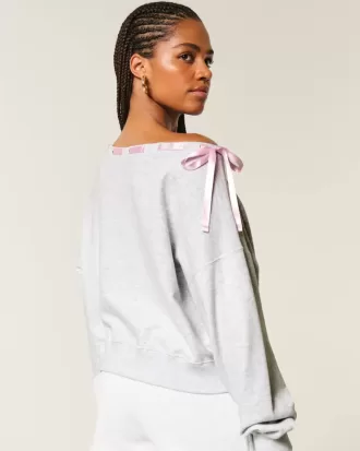 Off-the-Soulder Tie Sweatshirt