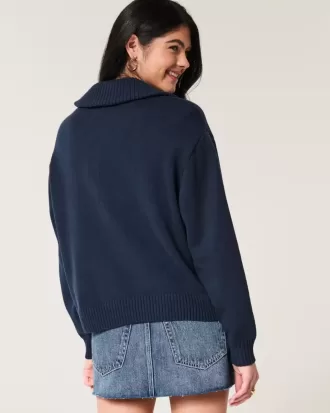 Oversized Half-Zip American Flag Graphic Sweater