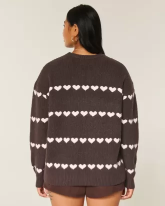Oversized Heart Pattern Crew-tröja