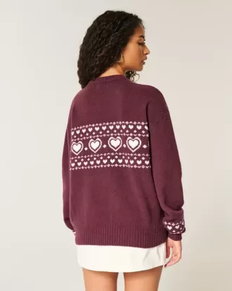 Oversized Heart Pattern Crew-tröja