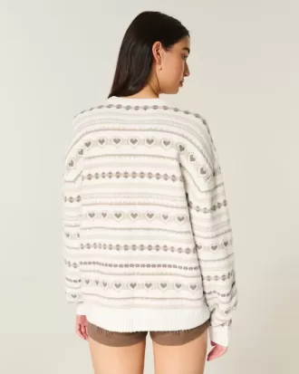Oversized Heart Pattern Crew-tröja Oversized Heart Pattern Crew-tröja