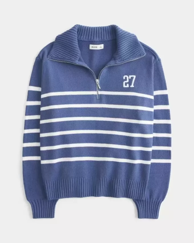 Oversized Number Graphic tröja med halv dragkedja