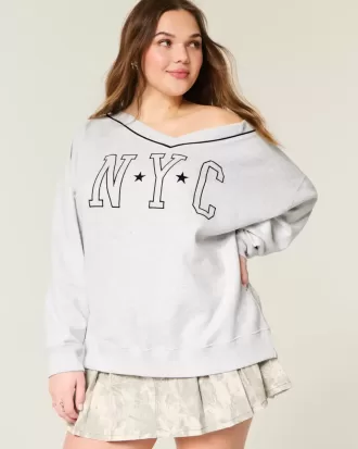 Oversized NYC grafisk tröja med V-ringad