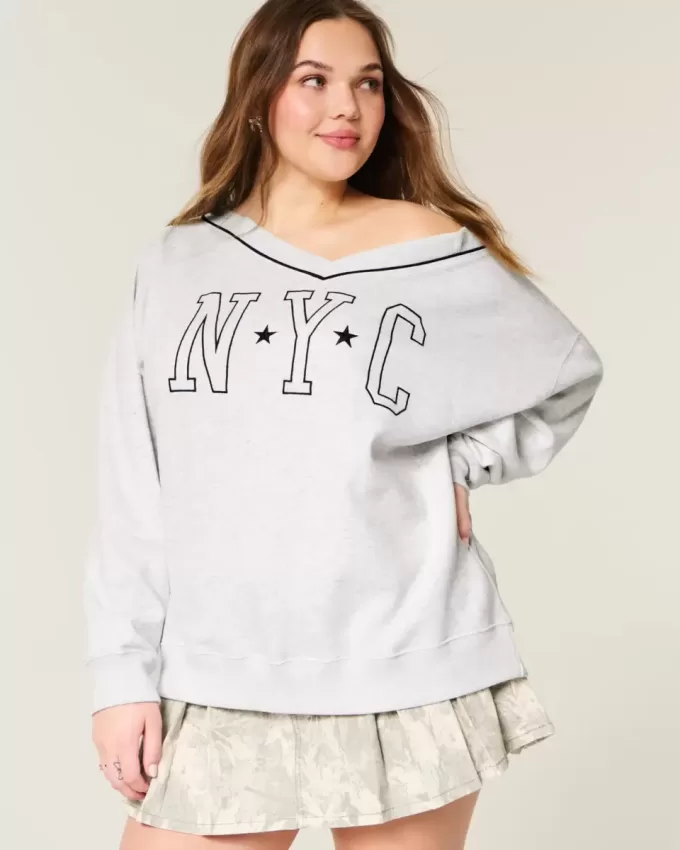 Oversized NYC grafisk tröja med V-ringad Oversized NYC grafisk tröja med V-ringad