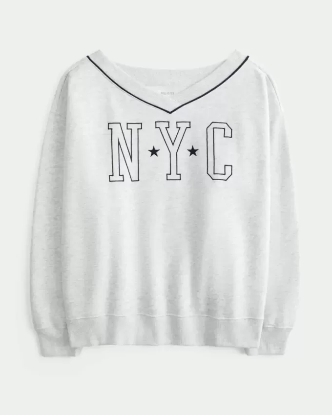 Oversized NYC grafisk tröja med V-ringad Oversized NYC grafisk tröja med V-ringad
