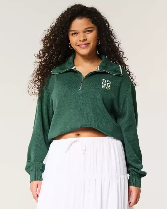 Oversized NYC Graphic Half Zip Sweater Oversized NYC Graphic Half Zip Sweater