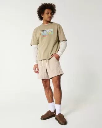 Pådragsshorts i linneblandning på mitten av låret