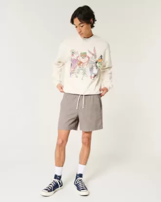 Pådragsshorts i linneblandning på mitten av låret