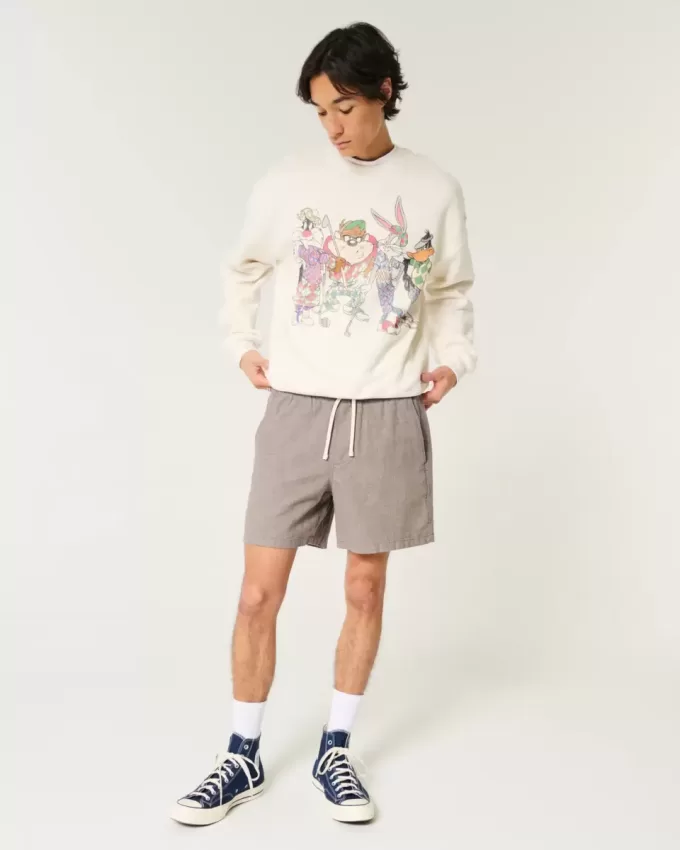 Pådragsshorts i linneblandning på mitten av låret