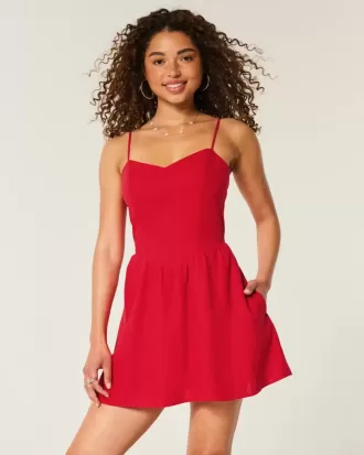Öppen-Back Linne-Blend Skort Klänning