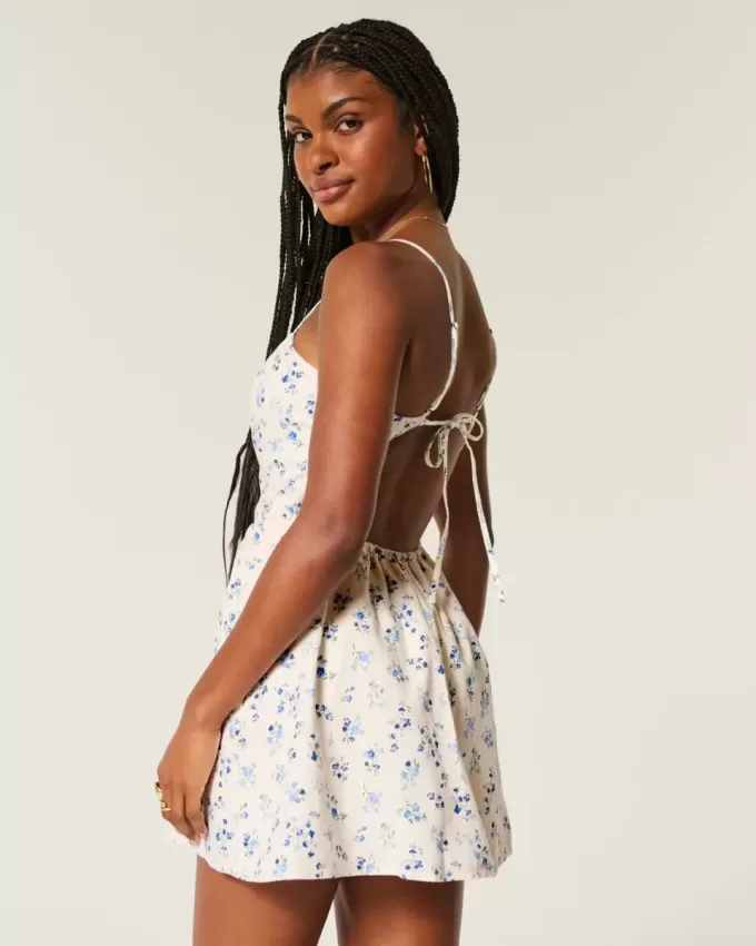 Öppen-Back Linne-Blend Skort Klänning Öppen-Back Linne-Blend Skort Klänning