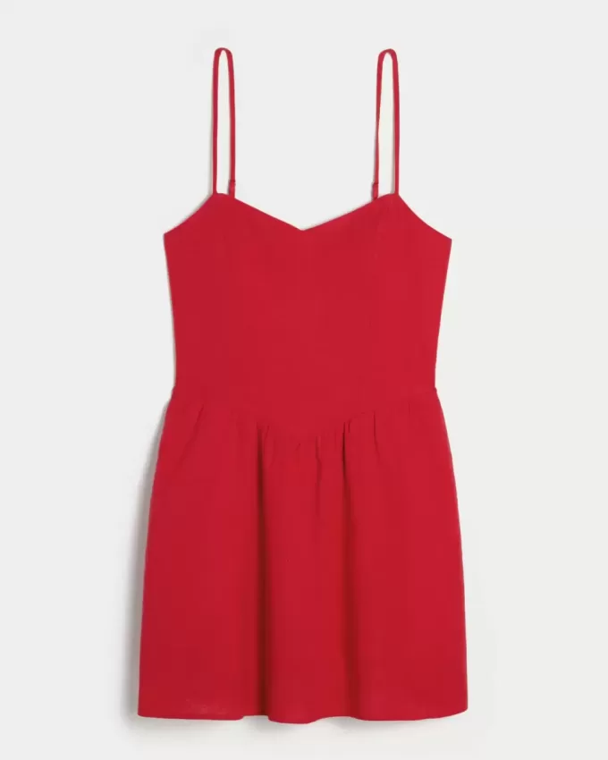 Öppen-Back Linne-Blend Skort Klänning