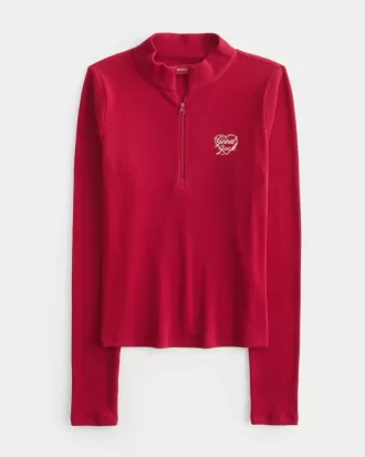 Ribbad Lunar New Year Grafisk Halv Zip Top