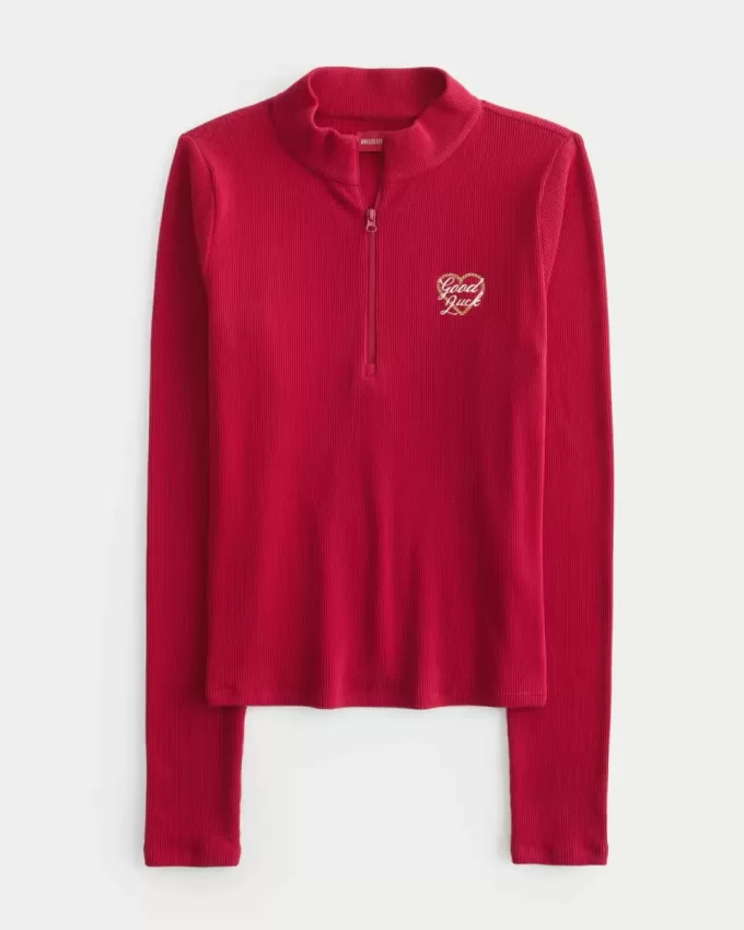 Ribbad Lunar New Year Grafisk Halv Zip Top Ribbad Lunar New Year Grafisk Halv Zip Top
