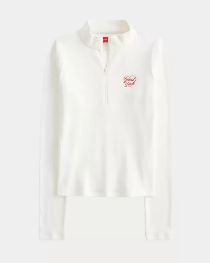Ribbad Lunar New Year Grafisk Halv Zip Top Ribbad Lunar New Year Grafisk Halv Zip Top