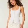 Ribbstickad Button-Through Square-Neck Tank Ribbstickad Button-Through Square-Neck Tank