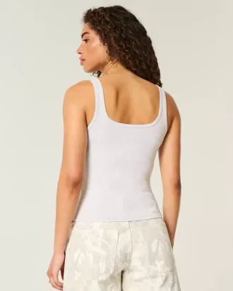 Ribbstickad Button-Through Square-Neck Tank