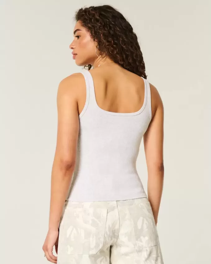 Ribbstickad Button-Through Square-Neck Tank Ribbstickad Button-Through Square-Neck Tank