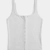 Ribbstickad Button-Through Square-Neck Tank Ribbstickad Button-Through Square-Neck Tank