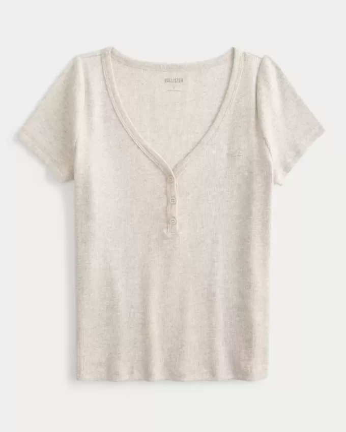 Ribbstickad kortärmad ikon Henley Ribbstickad kortärmad ikon Henley