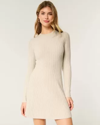 Ribbstickad Skater Mini Sweater Dress