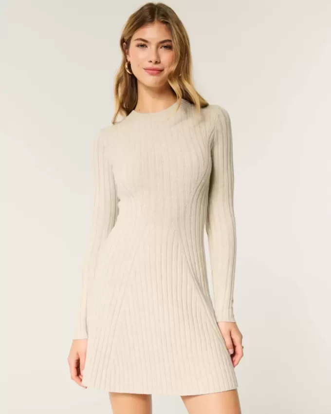 Ribbstickad Skater Mini Sweater Dress