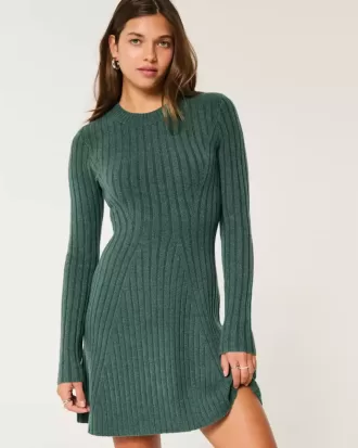 Ribbstickad Skater Mini Sweater Dress