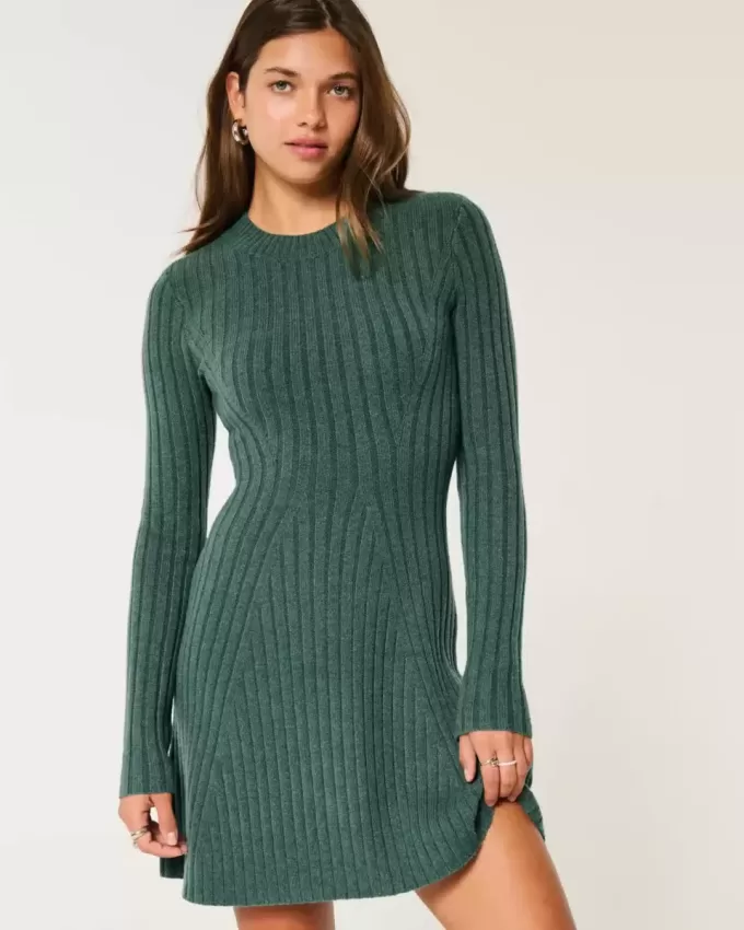 Ribbstickad Skater Mini Sweater Dress