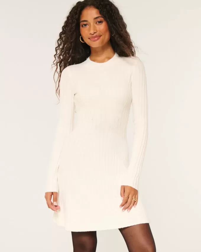 Ribbstickad Skater Mini Sweater Dress