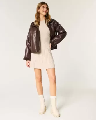 Ribbstickad Skater Mini Sweater Dress