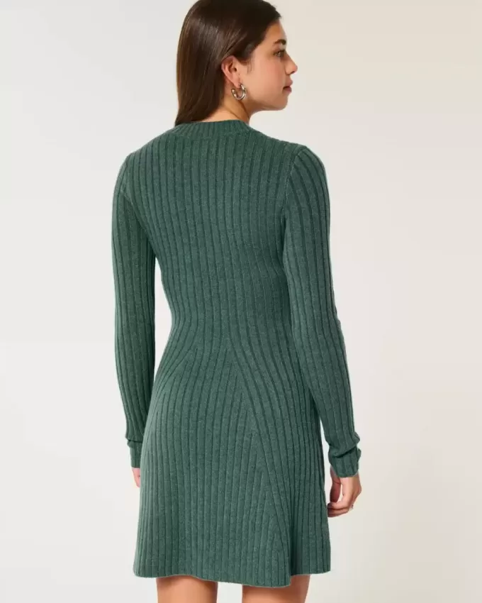 Ribbstickad Skater Mini Sweater Dress