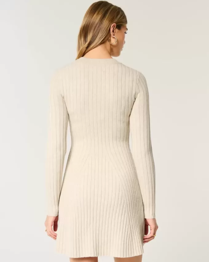 Ribbstickad Skater Mini Sweater Dress