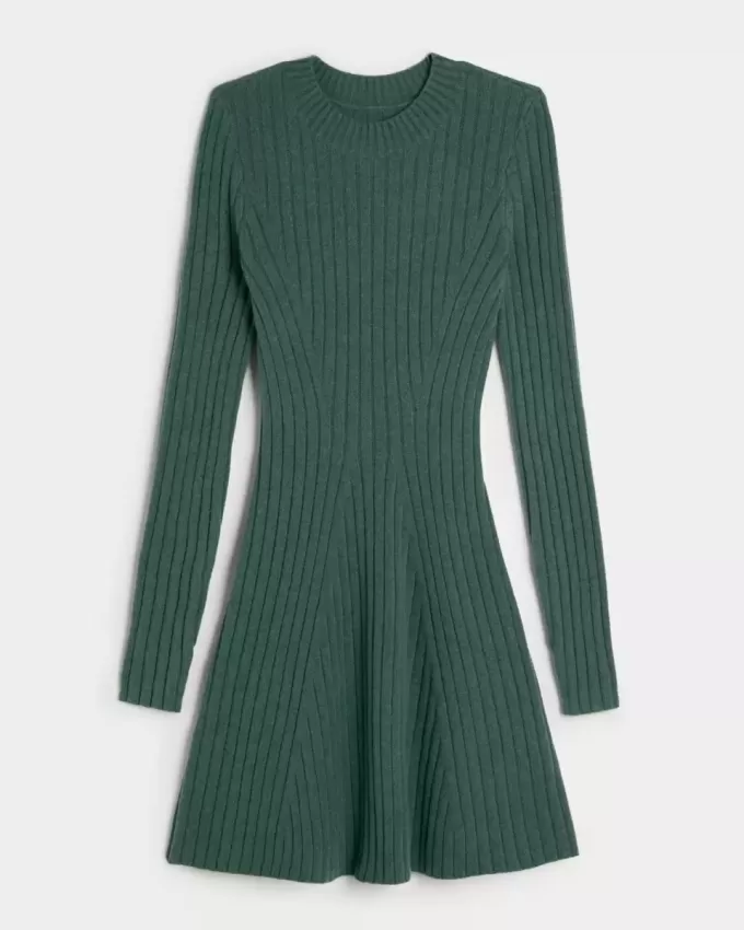 Ribbstickad Skater Mini Sweater Dress