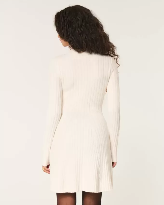 Ribbstickad Skater Mini Sweater Dress
