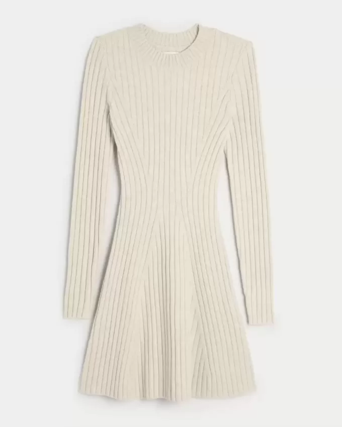 Ribbstickad Skater Mini Sweater Dress