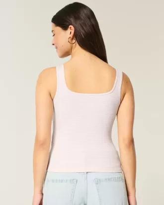 Ribbstickad sömlös tyg tank med fyrkantig hals