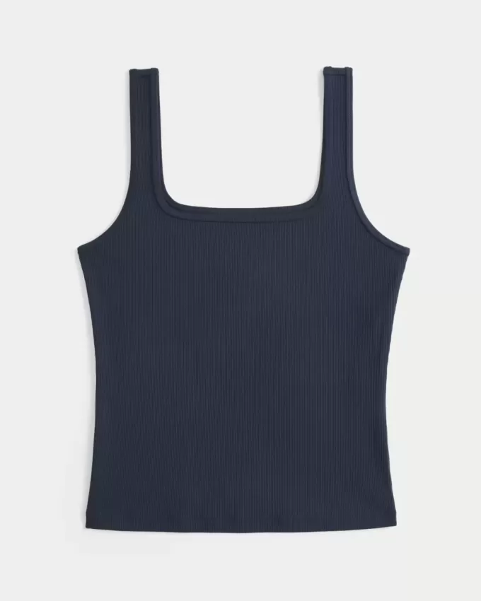 Ribbstickad sömlös tyg tank med fyrkantig hals Ribbstickad sömlös tyg tank med fyrkantig hals