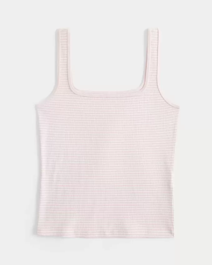 Ribbstickad sömlös tyg tank med fyrkantig hals