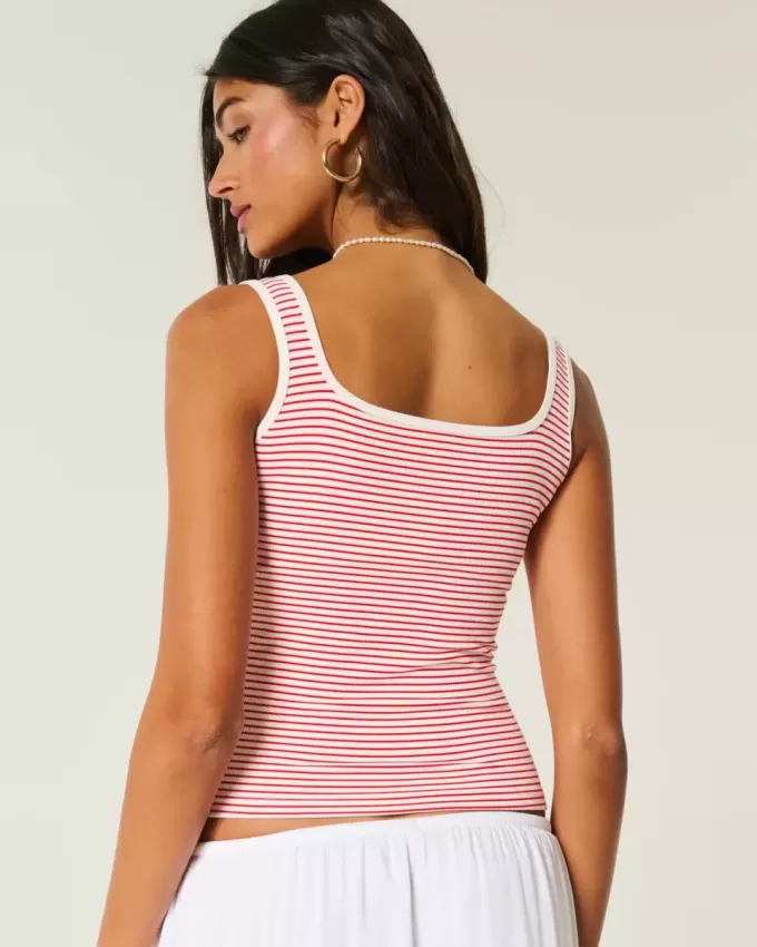 Ribbstickad sömlös tyg tank med fyrkantig hals Ribbstickad sömlös tyg tank med fyrkantig hals