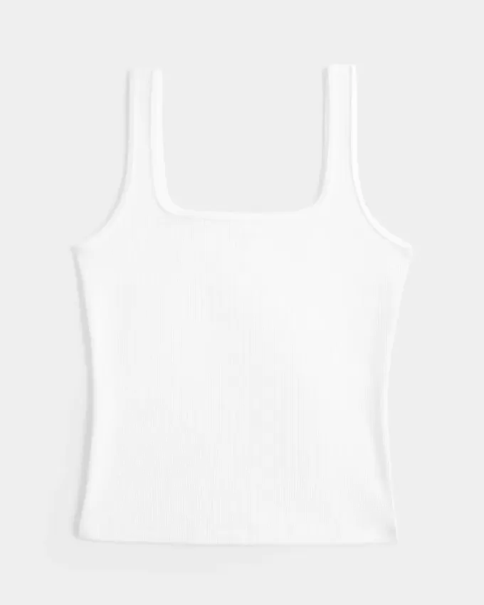 Ribbstickad sömlös tyg tank med fyrkantig hals